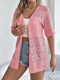 Openwork Open Front Half Sleeve Cardigan - Trendsi