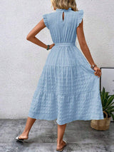 Tied Ruffled Cap Sleeve Midi Dress - Trendsi - Flyclothing LLC