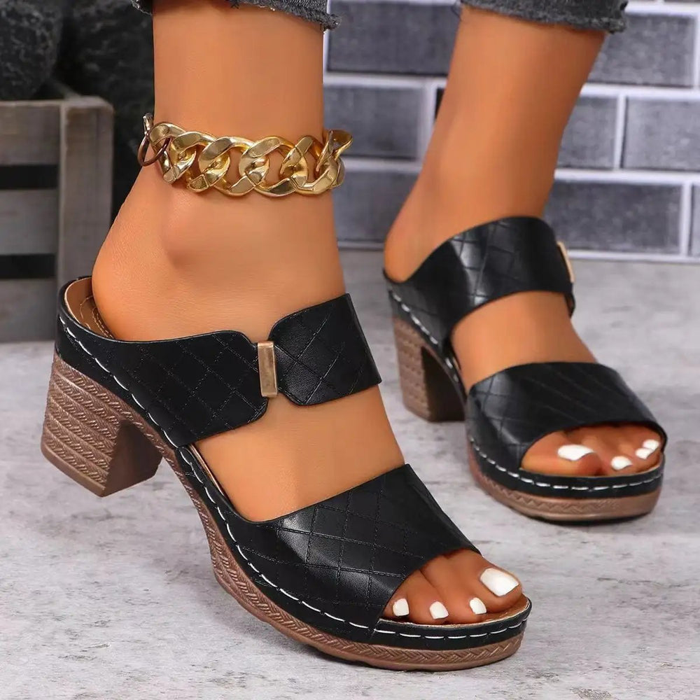 PU Leather Block Heel Sandals - Trendsi