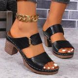 PU Leather Block Heel Sandals - Trendsi
