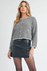 Aemi + Co Striped Button Down Round Neck Cardigan - Trendsi - Flyclothing LLC