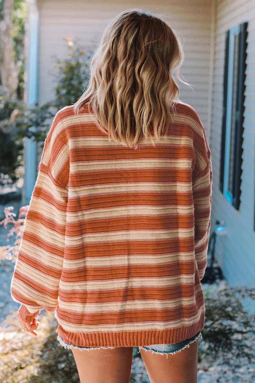 Striped Oversized Dropped Shoulder Sweater - Trendsi - Flyclothing LLC
