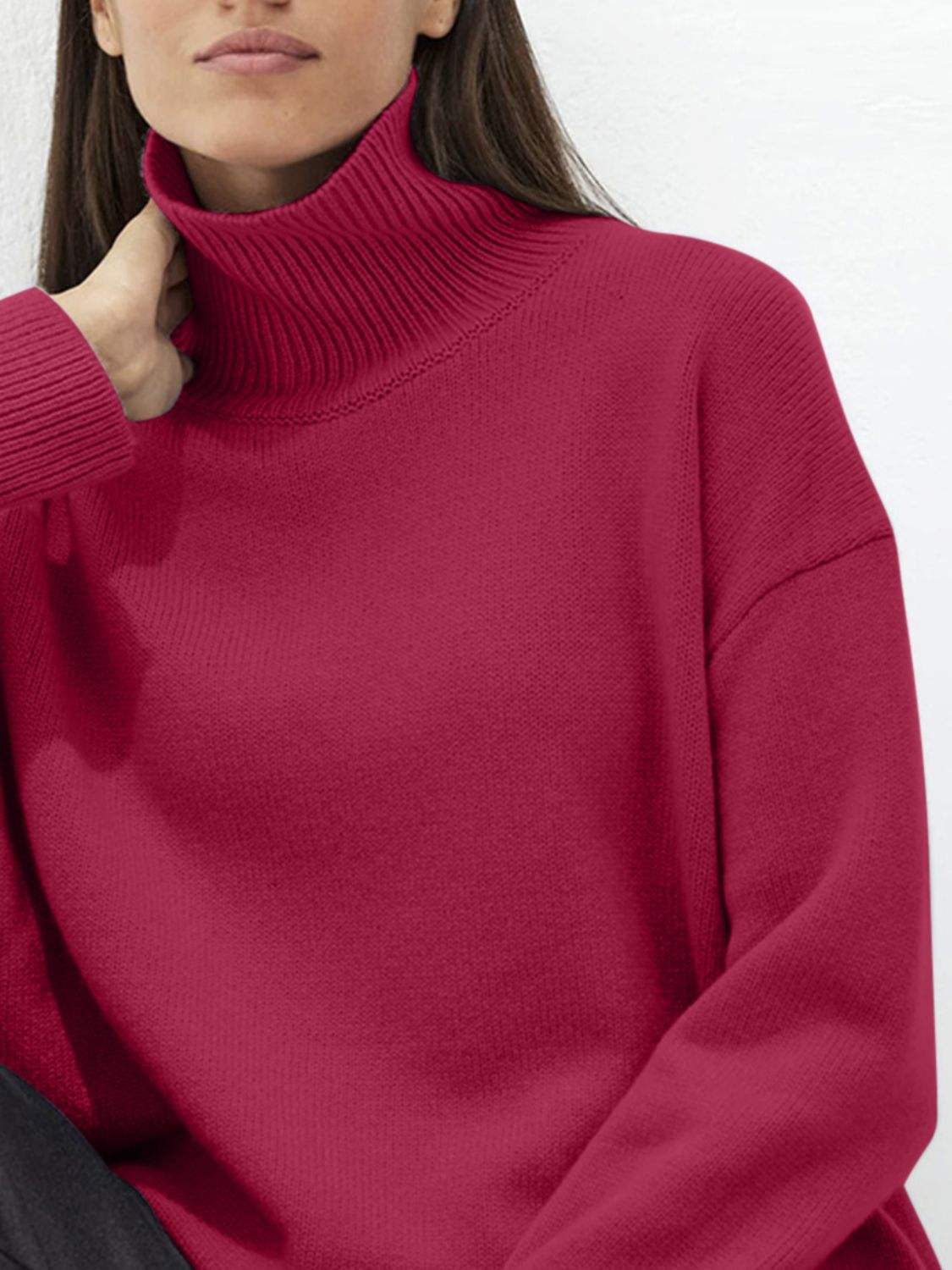 Turtleneck Drop Shoulder Long Sleeve Sweater - Trendsi - Flyclothing LLC