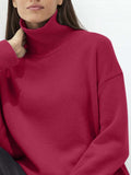 Turtleneck Drop Shoulder Long Sleeve Sweater - Trendsi - Flyclothing LLC