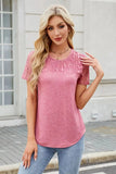 Smocked Round Neck Short Sleeve T-Shirt - Trendsi