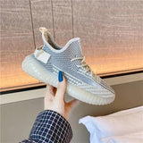 Mesh Lace-Up Platform Athletic Shoes - Trendsi