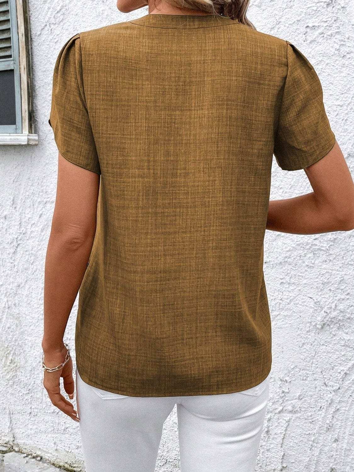 Floral Notched Short Sleeve Blouse - Trendsi - Flyclothing LLC
