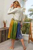 BiBi Metallic Color Block Pleats Midi Skirt - Trendsi - Flyclothing LLC