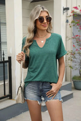 Florira Notched Short Sleeve T-Shirt - Trendsi - Flyclothing LLC