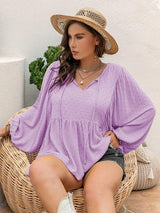 Plus Size Swiss Dot Tie Neck Long Sleeve Blouse - Trendsi - Flyclothing LLC