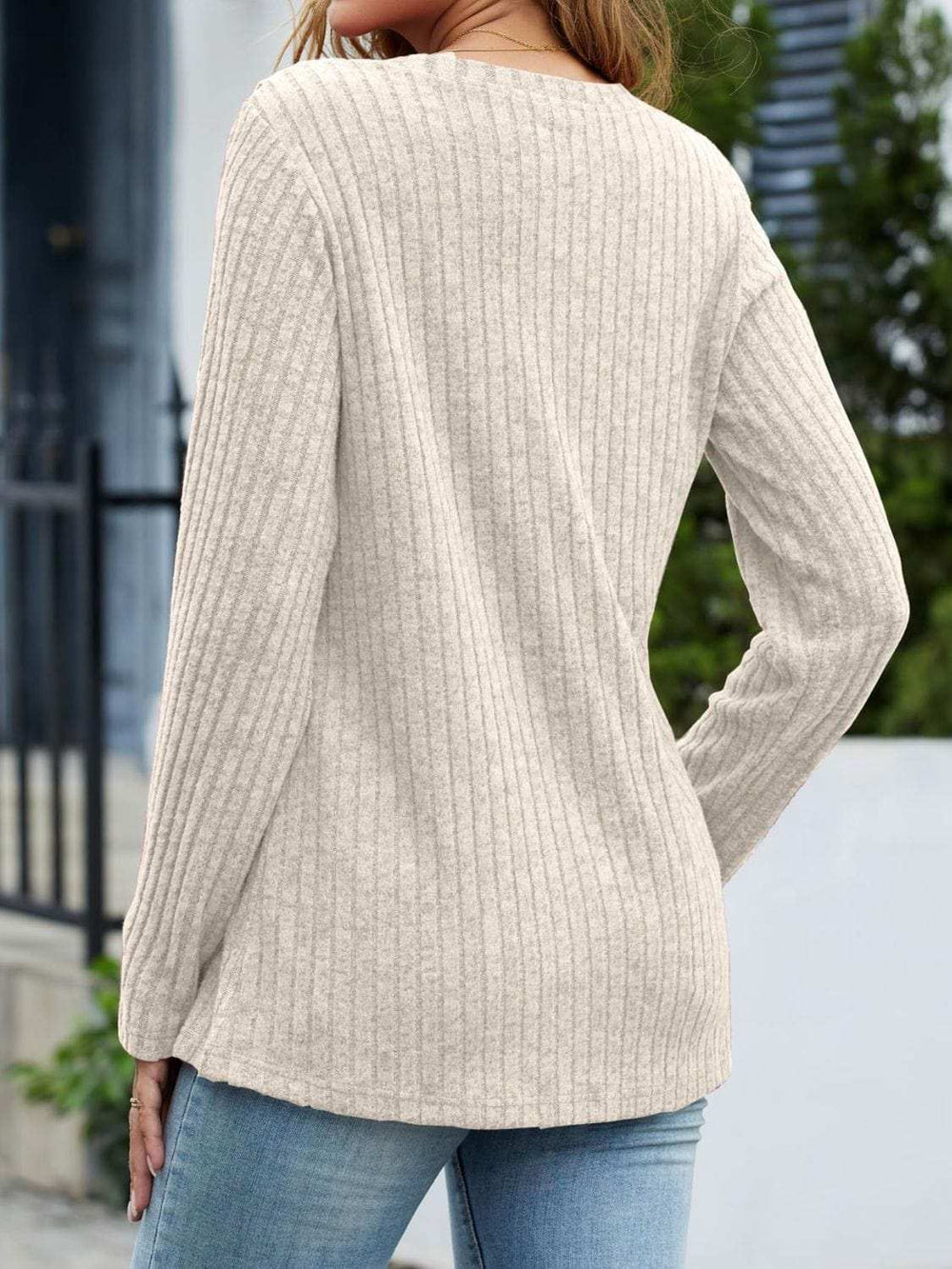 V-Neck Long Sleeve T-Shirt - Trendsi - Flyclothing LLC