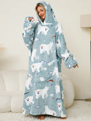 Fuzzy Pocketed Long Sleeve Hooded Lounge Dress - Trendsi