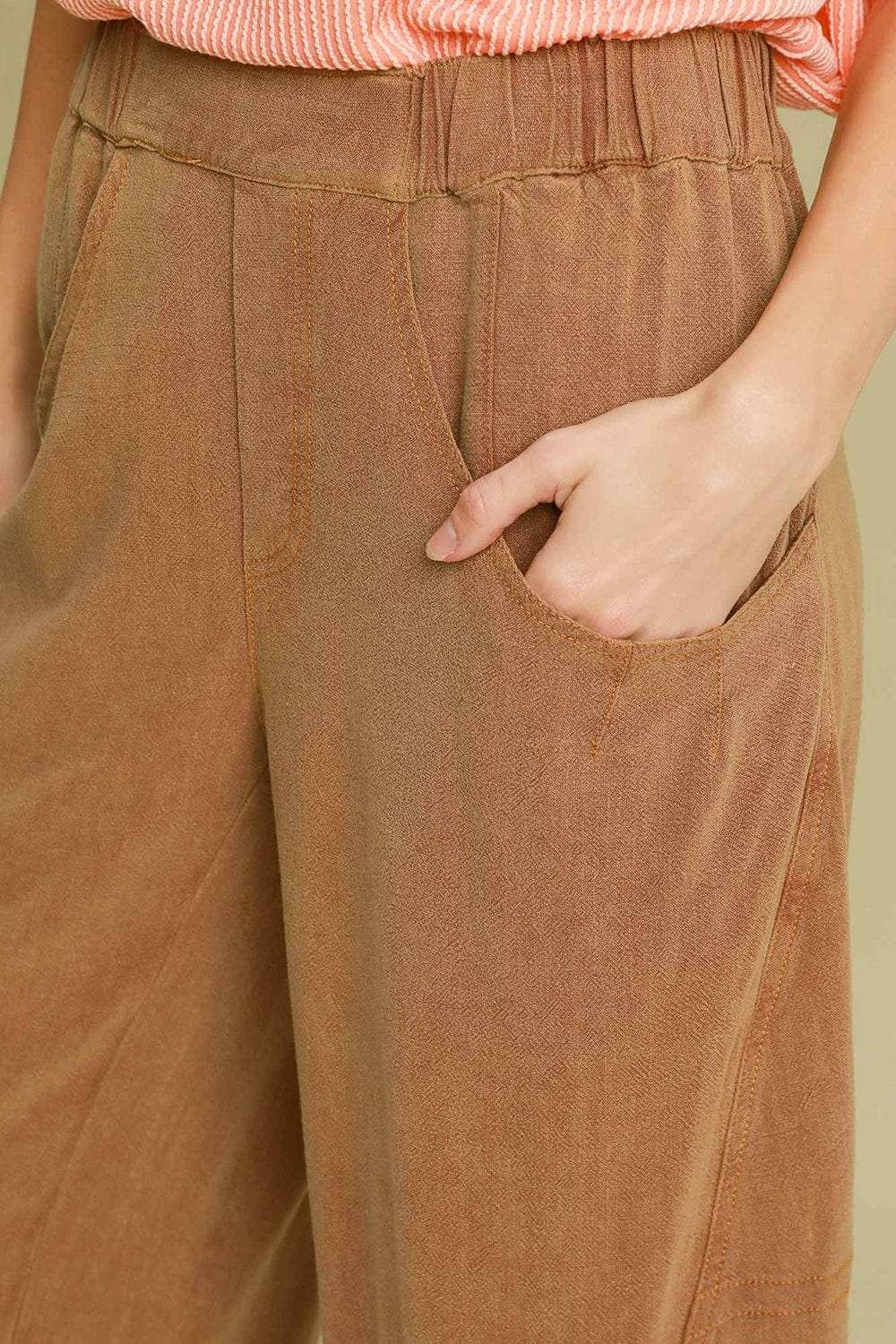 Umgee Elastic Waist Baggy Fit Pants with Pockets - Trendsi - Flyclothing LLC