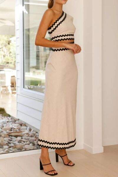 Cutout Contrast Trim Single Shoulder Dress - Trendsi - Flyclothing LLC