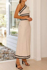 Cutout Contrast Trim Single Shoulder Dress - Trendsi - Flyclothing LLC