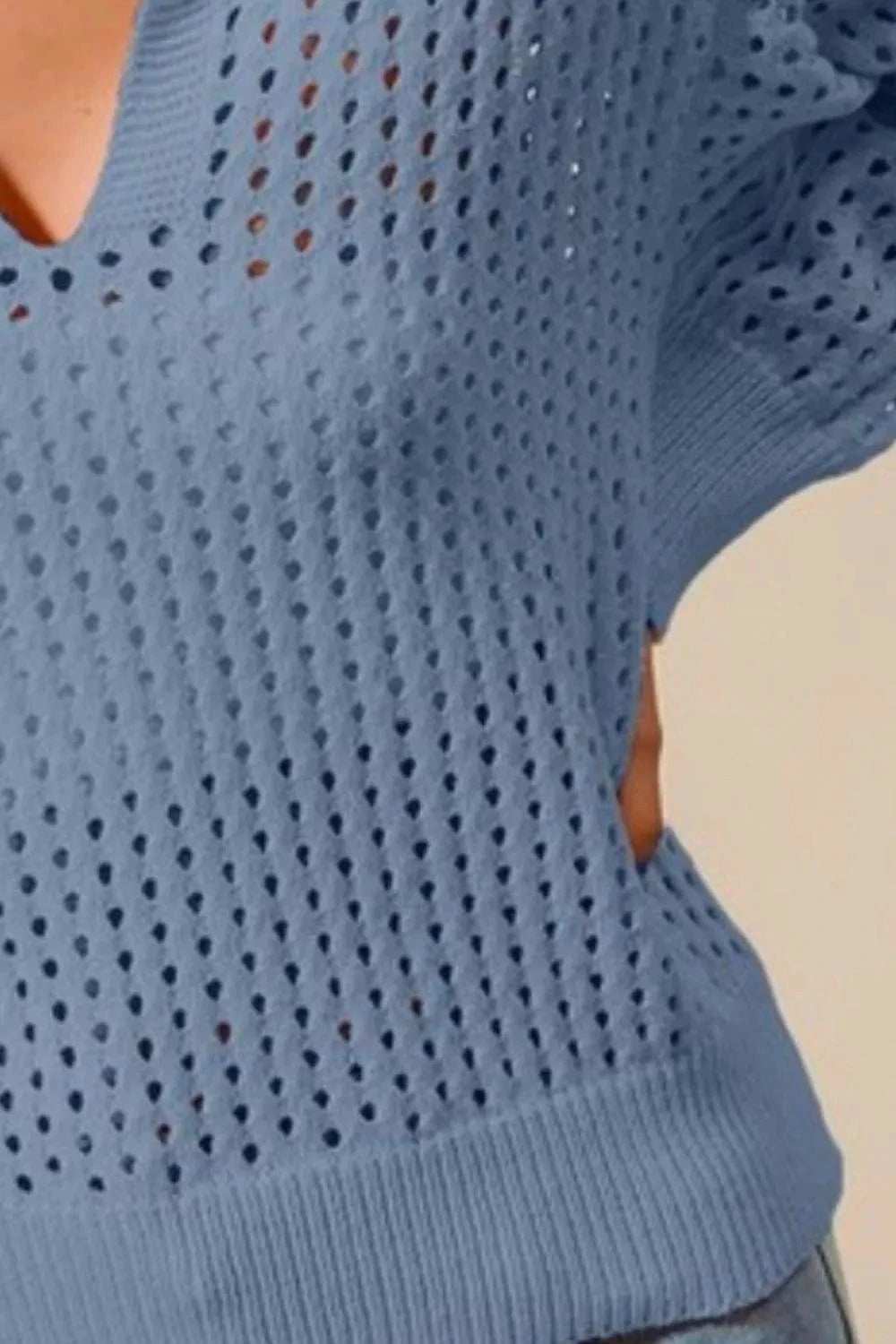 SO ME Open Knit Polo Sweater Top - Trendsi - Flyclothing LLC