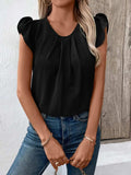 Ruched Round Neck Cap Sleeve Blouse - Trendsi - Flyclothing LLC