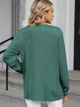 Striped Notched Long Sleeve T-Shirt - Trendsi - Flyclothing LLC
