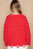 POL Checkered Distressed Edge Sweater - Trendsi