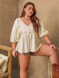 Plus Size Peplum V-Neck Half Sleeve Blouse - Trendsi - Flyclothing LLC
