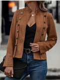 Decorative Button Open Front Long Sleeve Jacket - Trendsi - Flyclothing LLC
