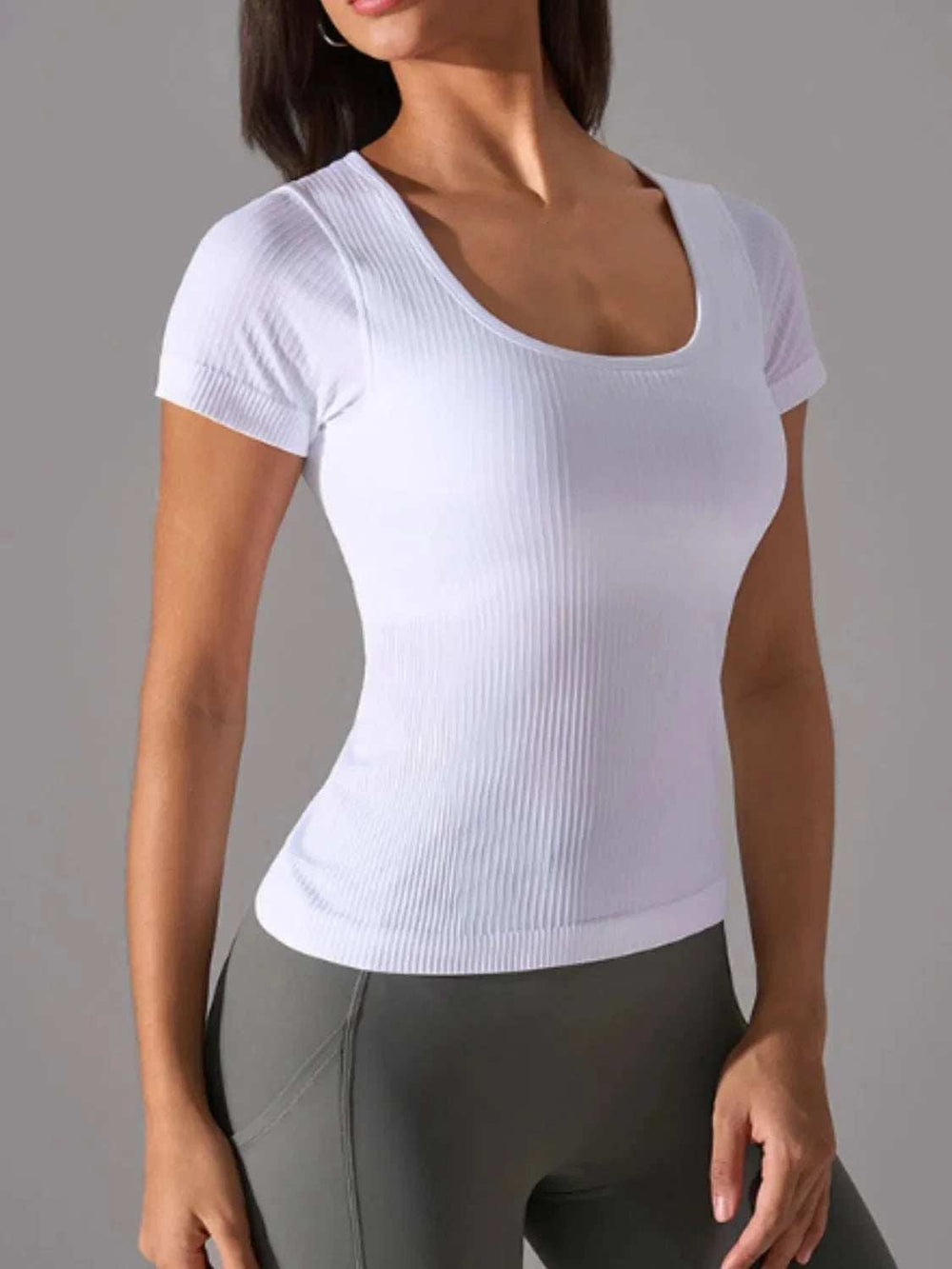 Square Neck Active T-Shirt with Detachable Chest Pads - Trendsi - Flyclothing LLC