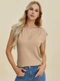 Double Take Full Size Notched Cap Sleeve Knit Top - Trendsi - Flyclothing LLC