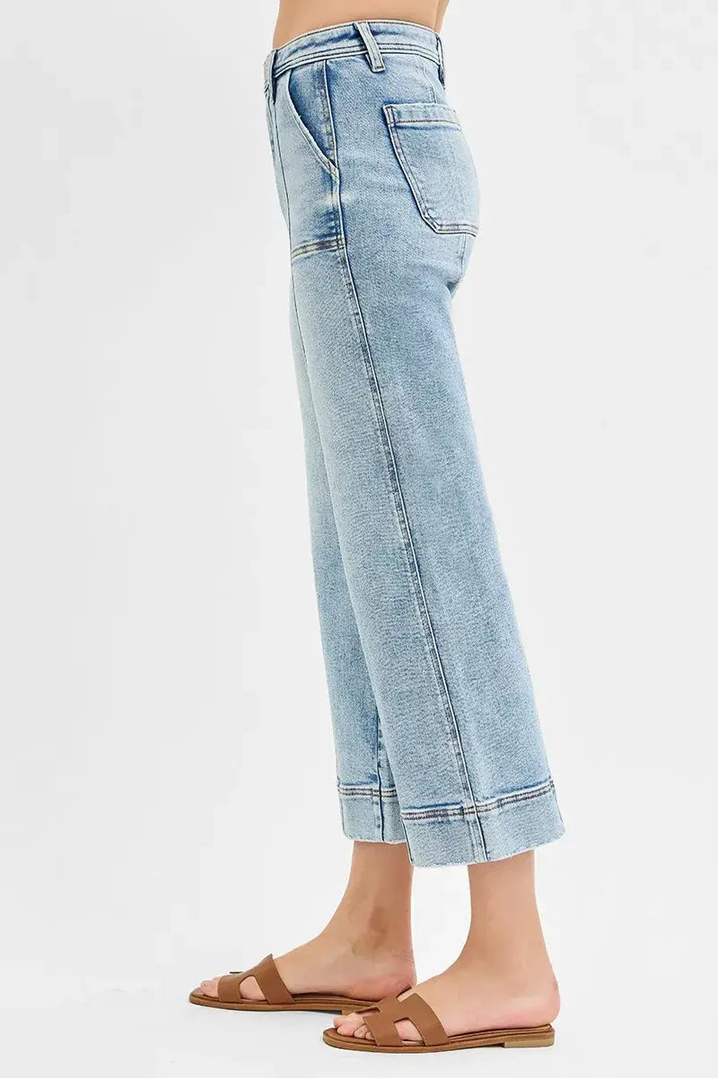 RISEN Full Size High Rise Crop Wide Front Seam Detailed Jeans Plus Size - Trendsi - Flyclothing LLC