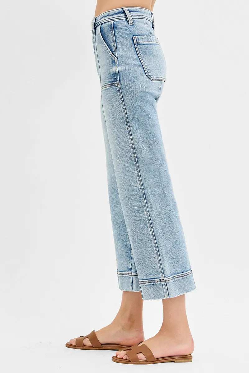 RISEN Full Size High Rise Crop Wide Front Seam Detailed Jeans Plus Size - Trendsi - Flyclothing LLC