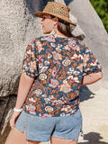 Plus Size Printed Notched Half Sleeve Blouse - Trendsi - Flyclothing LLC