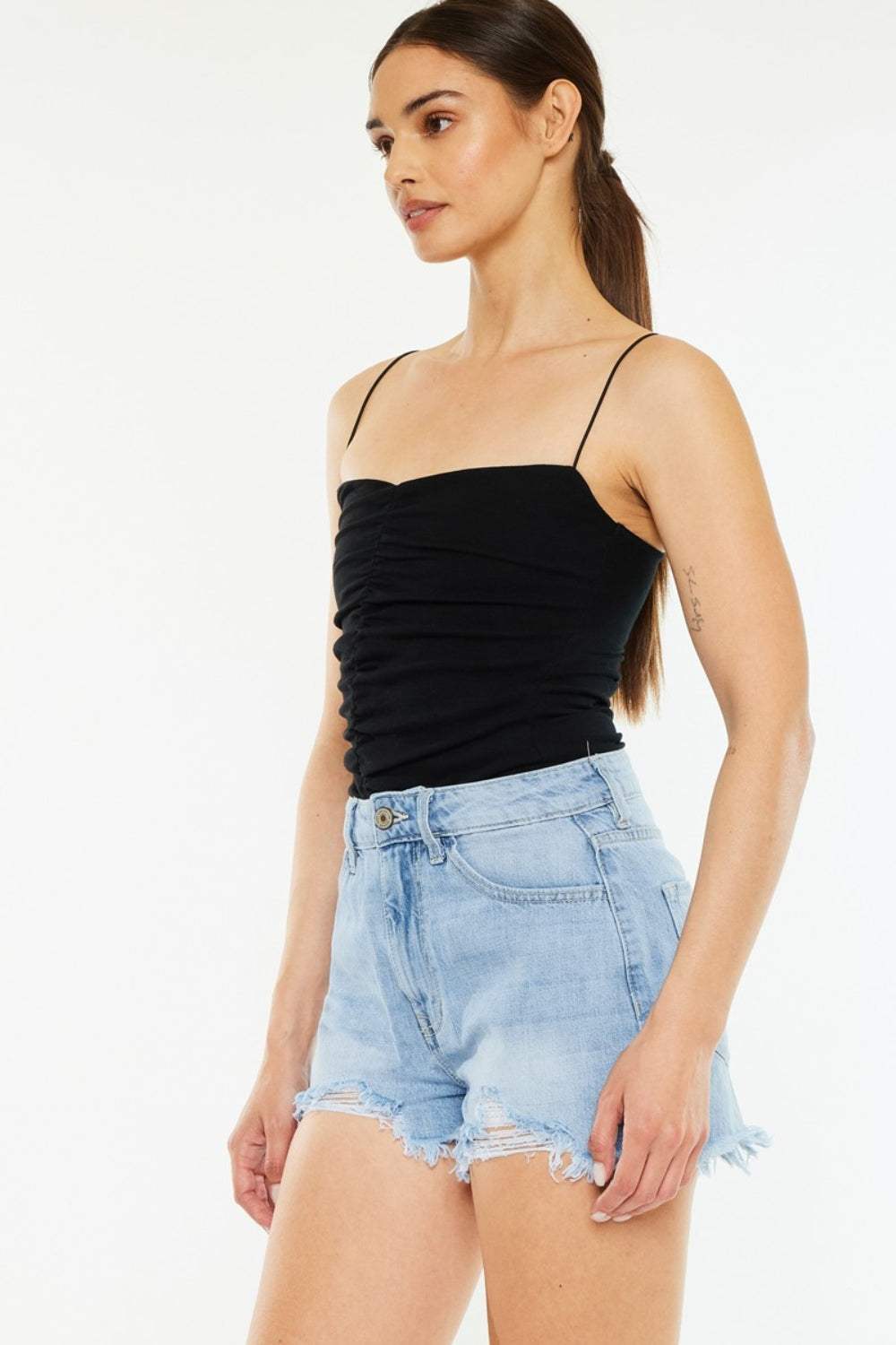 Kancan Raw Hem Distressed High Waist Denim Shorts - Trendsi - Flyclothing LLC
