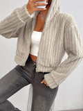 Zip Up Long Sleeve Fuzzy Hooded Jacket - Trendsi