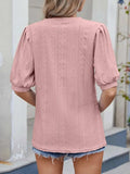 Puff Sleeve V-Neck Eyelet Lace T-Shirt - Trendsi - Flyclothing LLC
