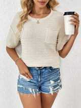 Round Neck Half Sleeve Knit Top - Trendsi - Flyclothing LLC