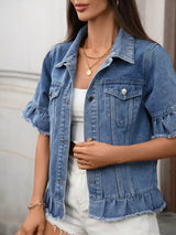 Raw Hem Button Up Denim Jacket - Trendsi - Flyclothing LLC