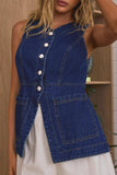 Sleeveless Button-Front Denim Vest Top - Trendsi - Flyclothing LLC