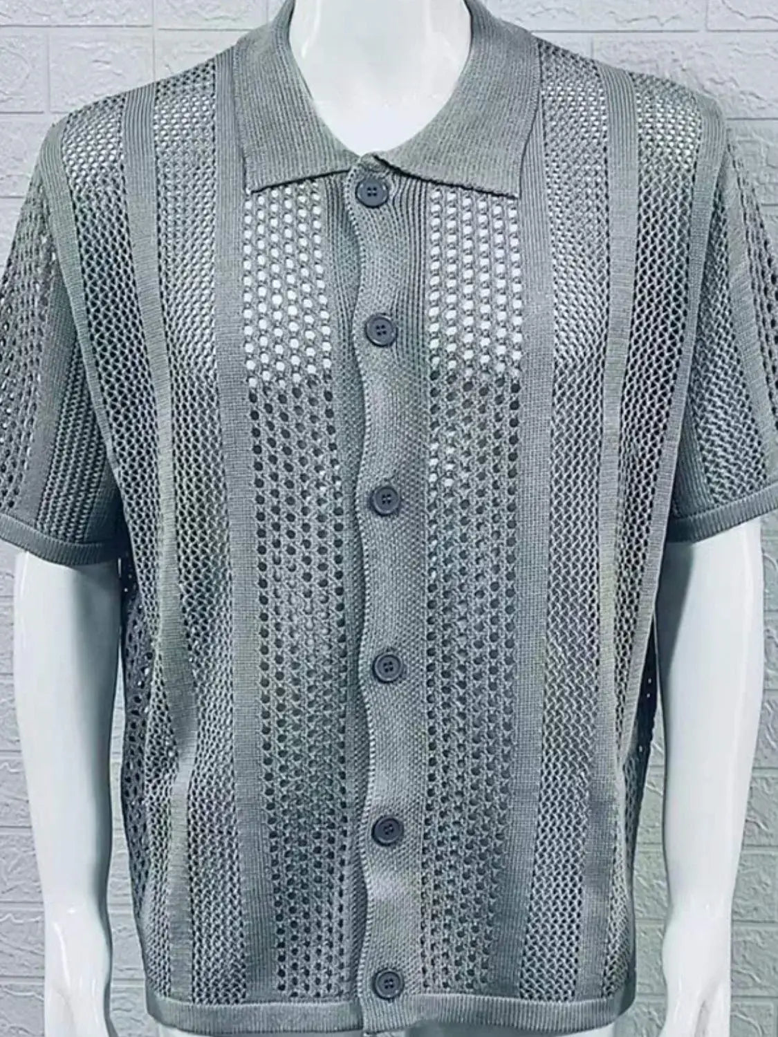 Men's Button Down Collared Neck Hollow Out Shirt - Trendsi - Flyclothing LLC