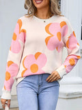 Angel Wings Flower Round Neck Long Sleeve Sweater - Trendsi