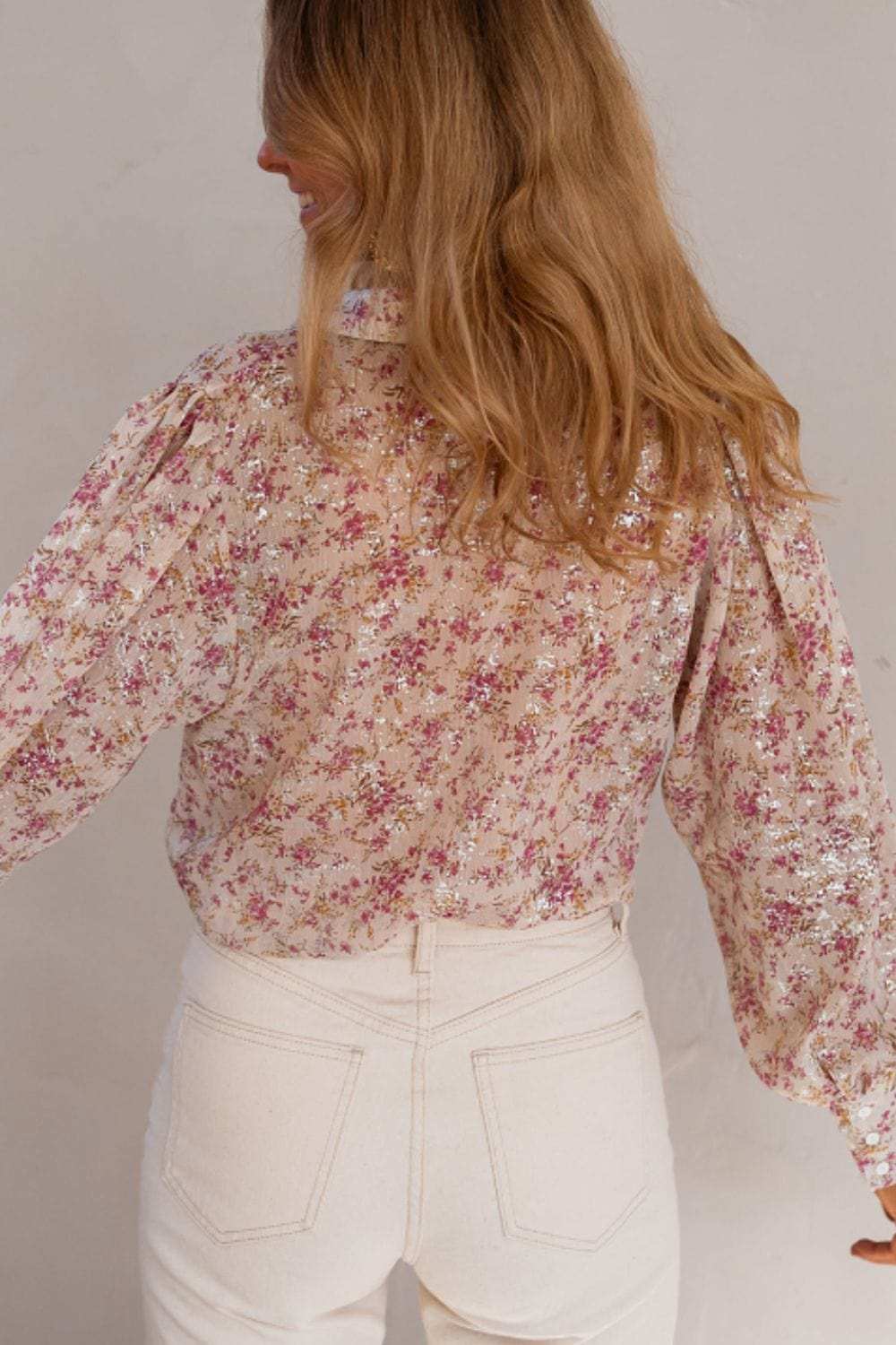 Printed Collared Neck Long Sleeve Shirt - Trendsi - Flyclothing LLC