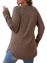 Ribbed Knit Long Sleeve T-Shirt - Trendsi - Flyclothing LLC