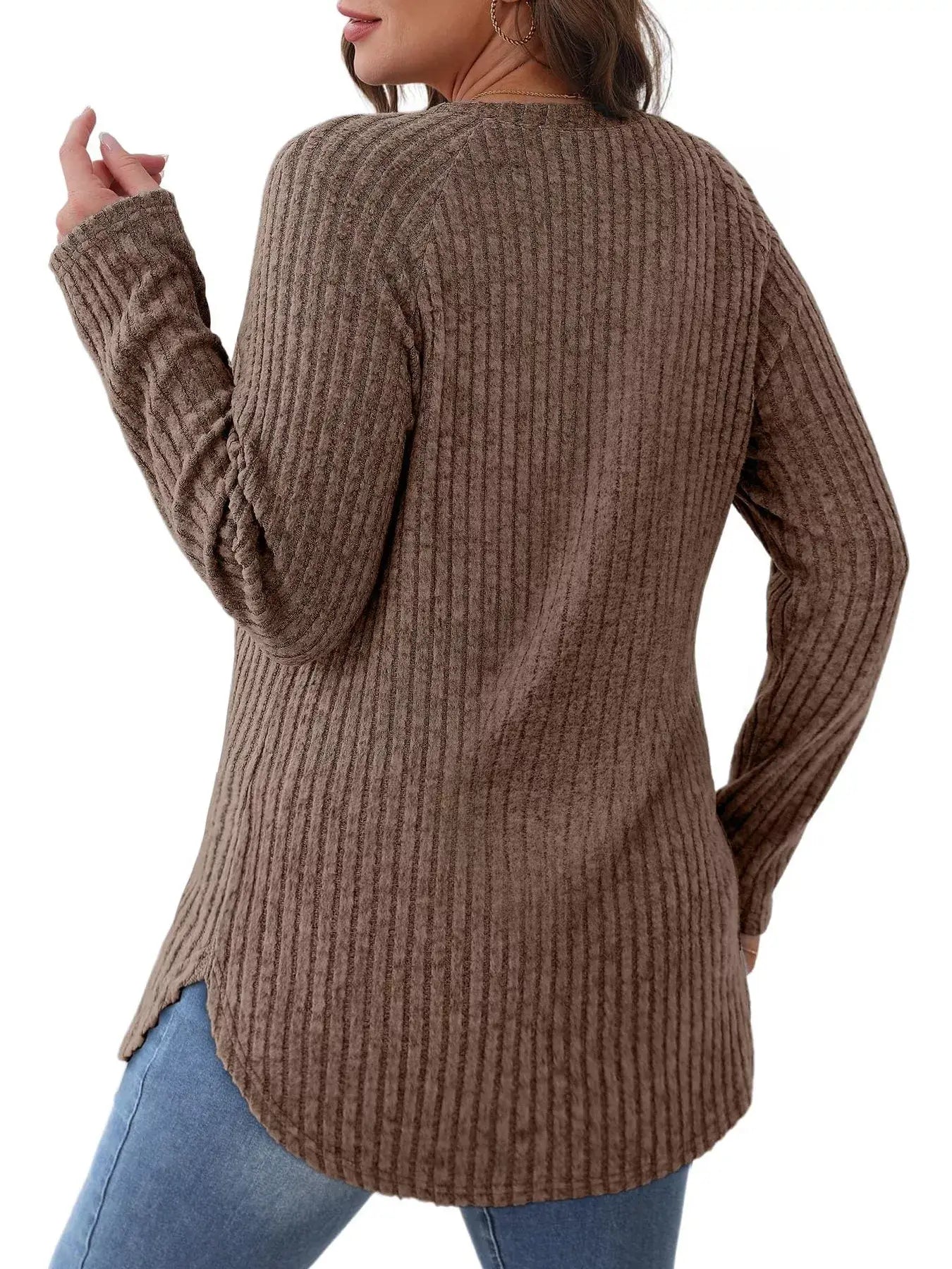 Ribbed Knit Long Sleeve T-Shirt - Trendsi - Flyclothing LLC