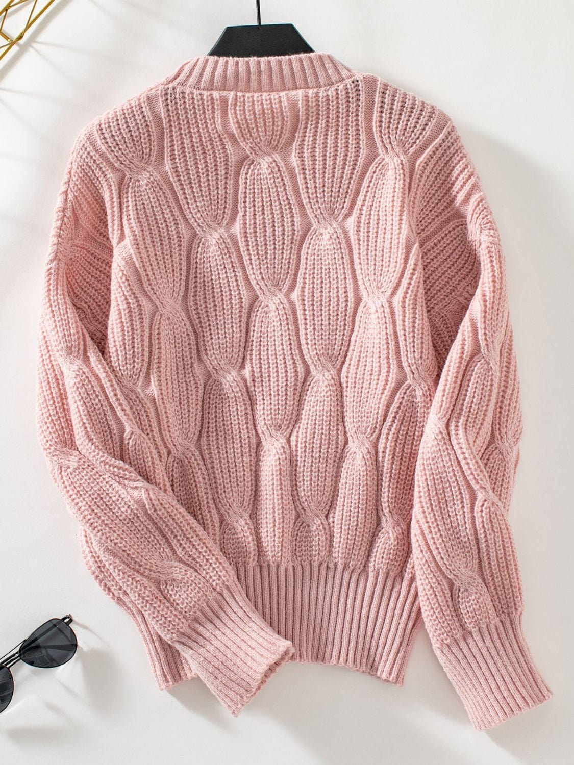 Round Neck Dropped Shoulder Sweater - Trendsi