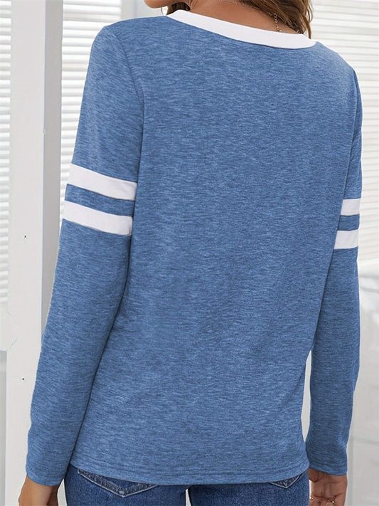 Heathered V-Neck Long Sleeve T-Shirt - Trendsi