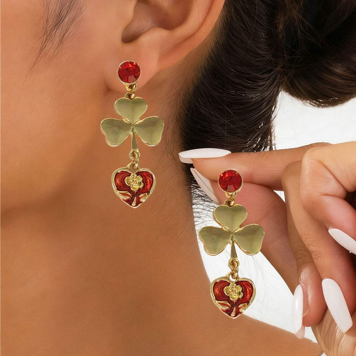 Women New Niche Floral Heart Drop Earrings, Wholesale High-End Light Luxury Ladies Ear Ornaments - My Store - Flyclothing LLC