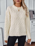 Round Neck Long Sleeve Woven Sweater - Trendsi