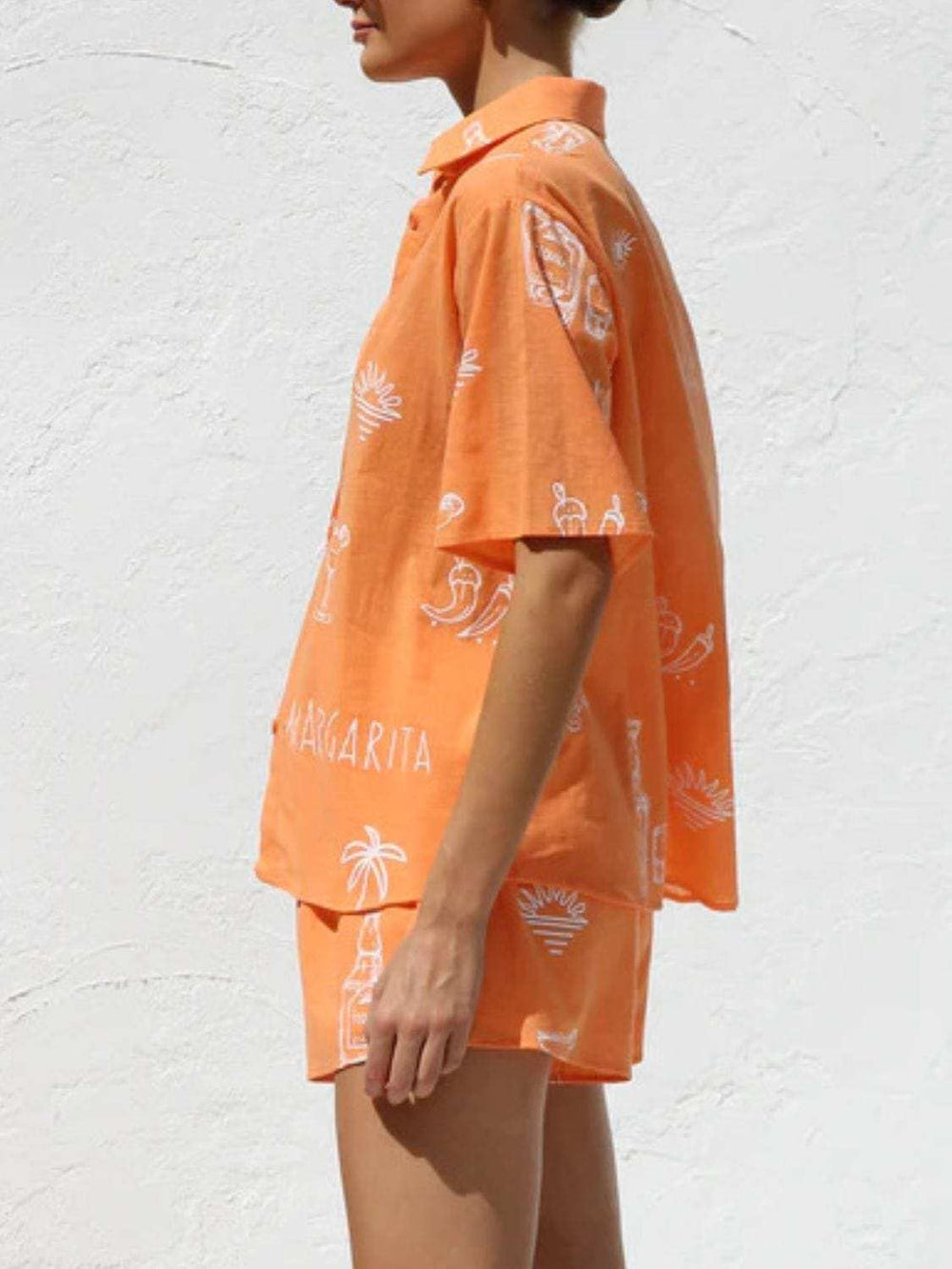 Printed Button Down Short Sleeve Top and Shorts Set - Trendsi - Flyclothing LLC