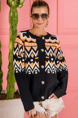 BiBi Ethnic Pattern Button Up Knit Cardigan - Trendsi - Flyclothing LLC