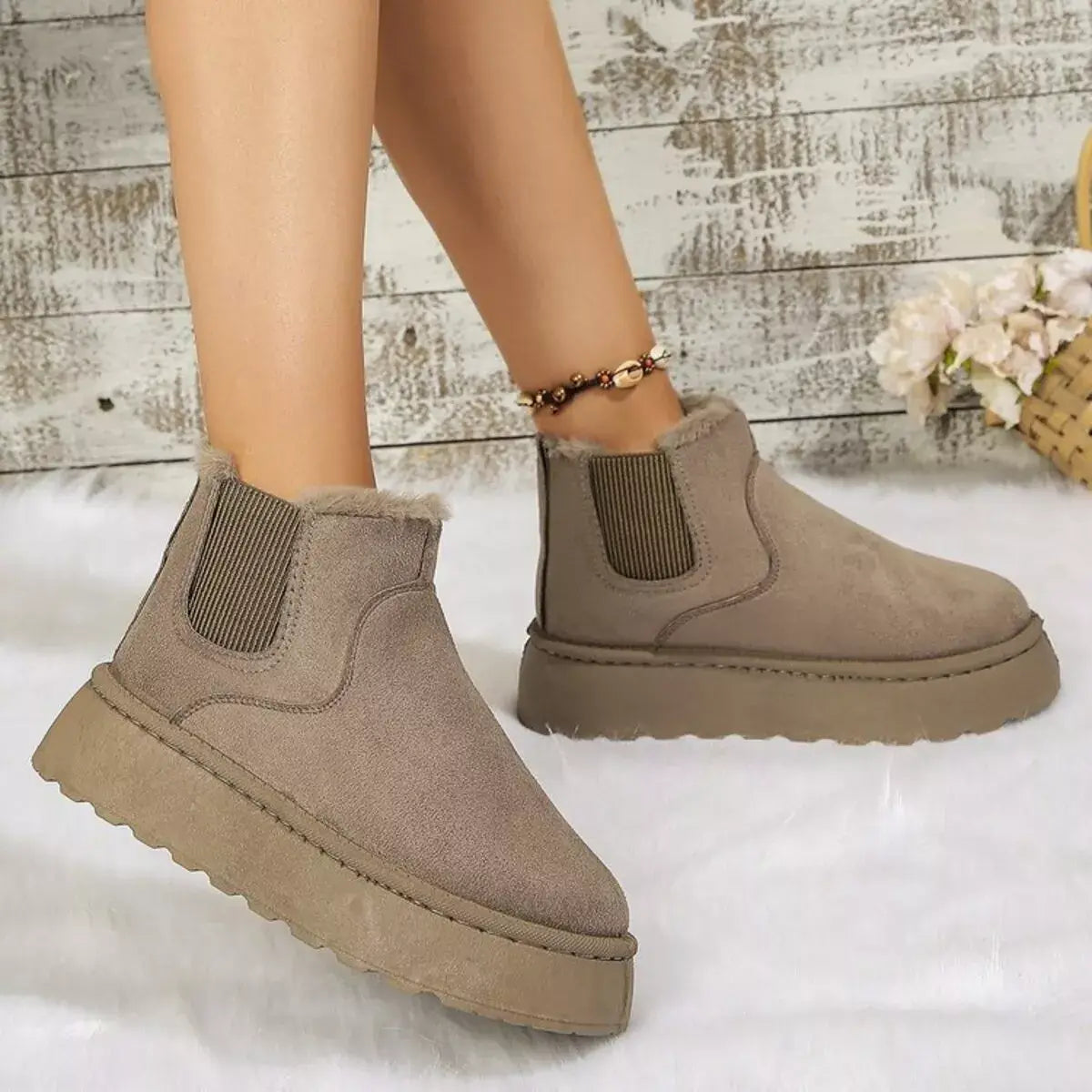 Round Toe Platform Ankle Boots - Trendsi - Flyclothing LLC