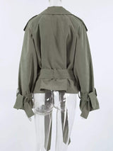 Lapel Collar Belted Cropped Trench - Trendsi - Flyclothing LLC