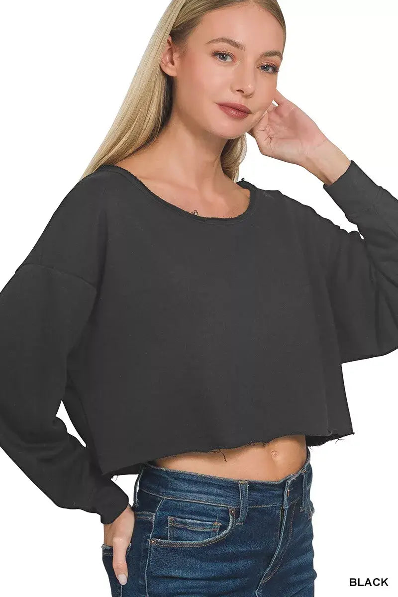 Zenana French Terry Boatneck Crop Top - Trendsi - Flyclothing LLC